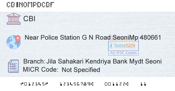 Central Bank Of India Jila Sahakari Kendriya Bank Mydt SeoniBranch 