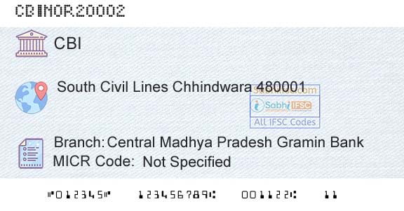 Central Bank Of India Central Madhya Pradesh Gramin BankBranch 