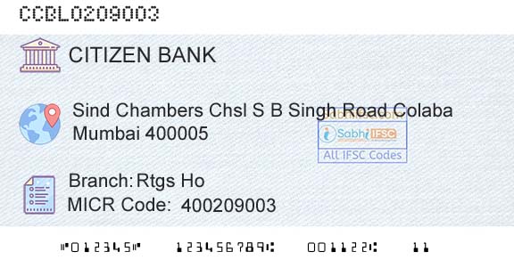 Citizen Credit Cooperative Bank Limited Rtgs HoBranch 