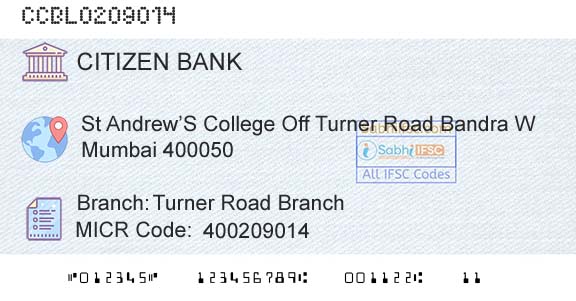 Citizen Credit Cooperative Bank Limited Turner Road BranchBranch 