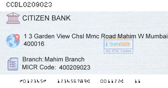 Citizen Credit Cooperative Bank Limited Mahim BranchBranch 