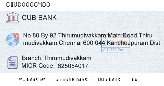 City Union Bank Limited ThirumudivakkamBranch 