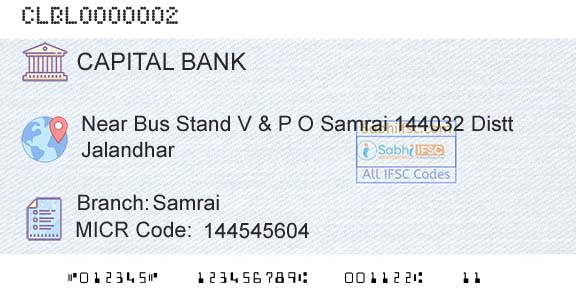 Capital Small Finance Bank Limited SamraiBranch 