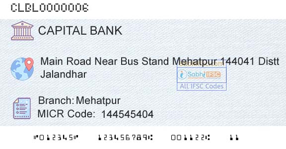 Capital Small Finance Bank Limited MehatpurBranch 
