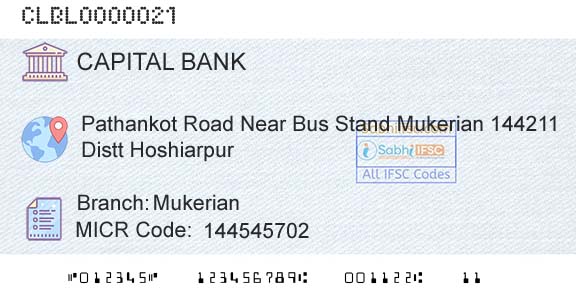 Capital Small Finance Bank Limited MukerianBranch 
