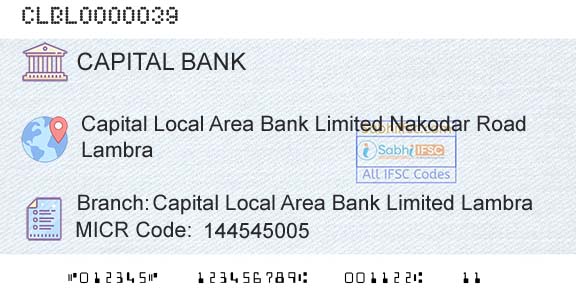Capital Small Finance Bank Limited Capital Local Area Bank Limited LambraBranch 