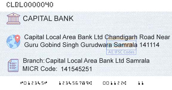 Capital Small Finance Bank Limited Capital Local Area Bank Ltd SamralaBranch 