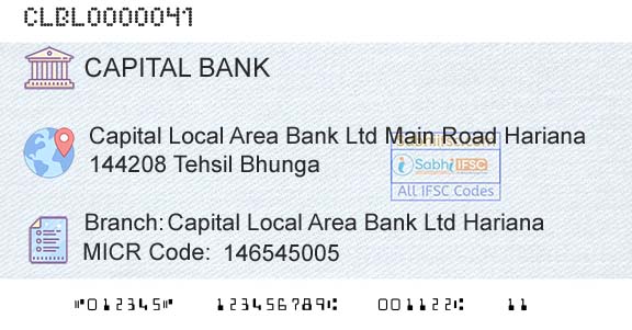 Capital Small Finance Bank Limited Capital Local Area Bank Ltd HarianaBranch 