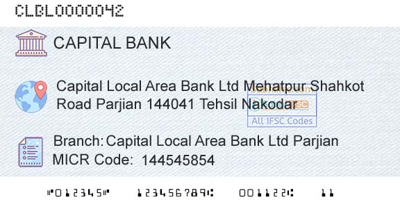 Capital Small Finance Bank Limited Capital Local Area Bank Ltd ParjianBranch 