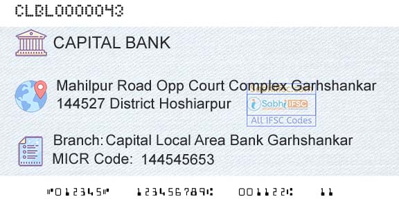 Capital Small Finance Bank Limited Capital Local Area Bank GarhshankarBranch 