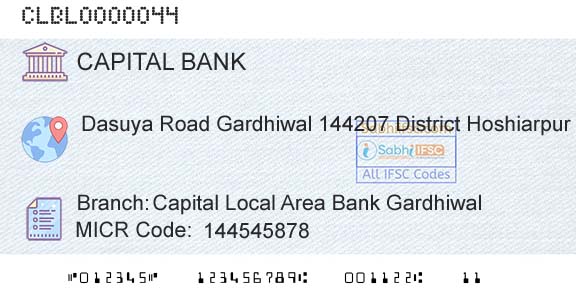 Capital Small Finance Bank Limited Capital Local Area Bank GardhiwalBranch 