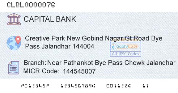 Capital Small Finance Bank Limited Near Pathankot Bye Pass Chowk JalandharBranch 