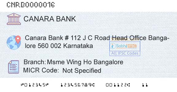 Canara Bank Msme Wing Ho BangaloreBranch 