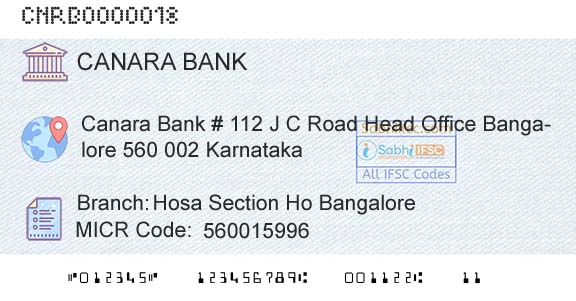 Canara Bank Hosa Section Ho BangaloreBranch 