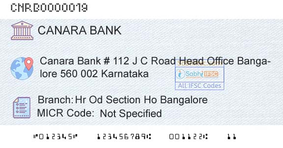 Canara Bank Hr Od Section Ho BangaloreBranch 