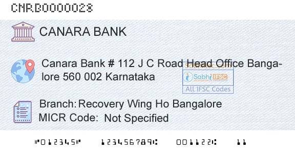 Canara Bank Recovery Wing Ho BangaloreBranch 