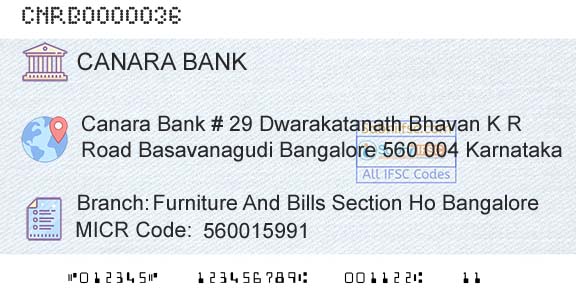 Canara Bank Furniture And Bills Section Ho BangaloreBranch 