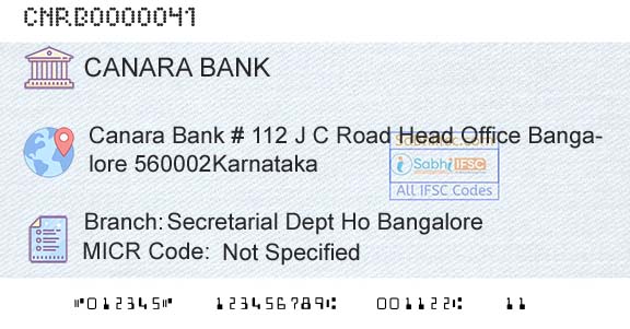 Canara Bank Secretarial Dept Ho BangaloreBranch 