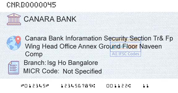 Canara Bank Isg Ho BangaloreBranch 