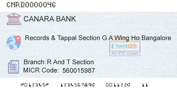 Canara Bank R And T SectionBranch