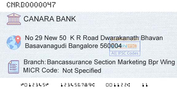Canara Bank Bancassurance Section Marketing Bpr WingBranch 
