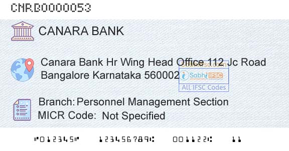 Canara Bank Personnel Management SectionBranch 