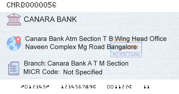 Canara Bank Canara Bank A T M SectionBranch 
