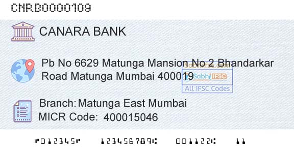 Canara Bank Matunga East MumbaiBranch 