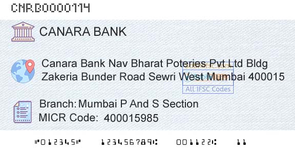 Canara Bank Mumbai P And S SectionBranch 