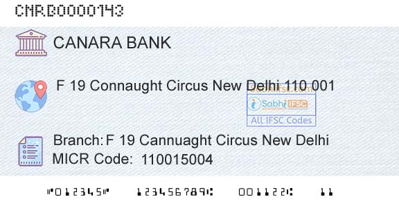 Canara Bank F 19 Cannuaght Circus New DelhiBranch 