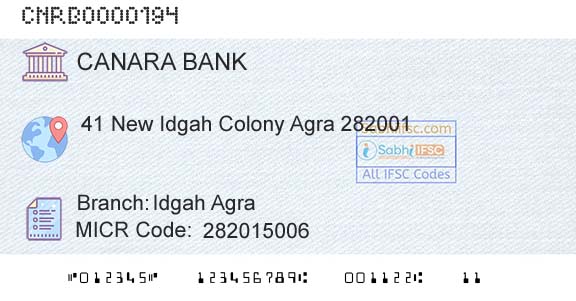 Canara Bank Idgah AgraBranch 