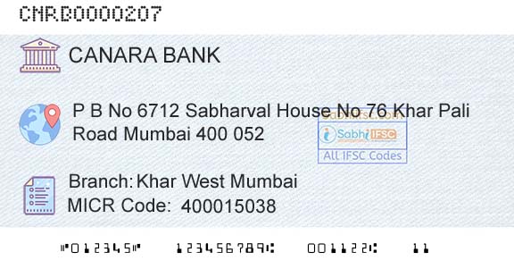 Canara Bank Khar West MumbaiBranch 