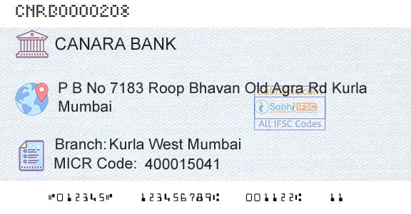 Canara Bank Kurla West MumbaiBranch 
