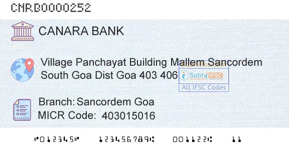 Canara Bank Sancordem GoaBranch 