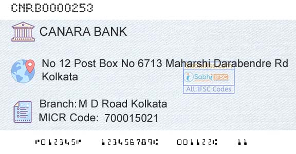 Canara Bank M D Road KolkataBranch 