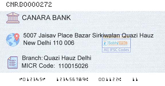 Canara Bank Quazi Hauz DelhiBranch 