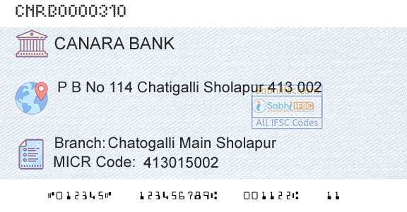 Canara Bank Chatogalli Main SholapurBranch 