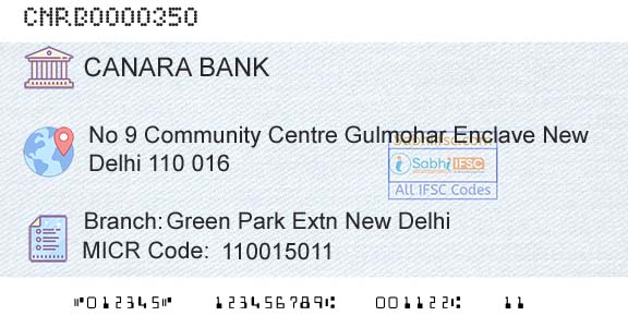 Canara Bank Green Park Extn New DelhiBranch 