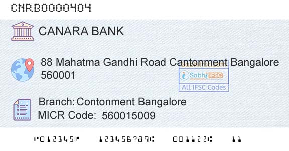 Canara Bank Contonment BangaloreBranch 