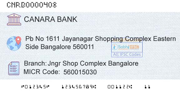 Canara Bank Jngr Shop Complex BangaloreBranch 