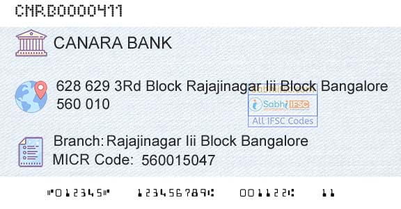 Canara Bank Rajajinagar Iii Block BangaloreBranch 