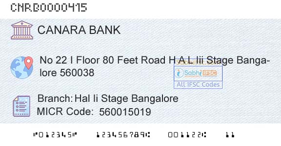 Canara Bank Hal Ii Stage BangaloreBranch 
