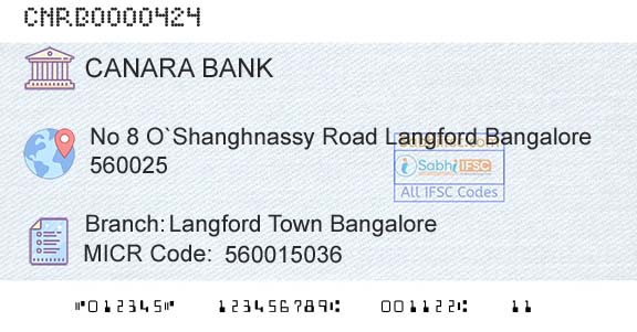 Canara Bank Langford Town BangaloreBranch 