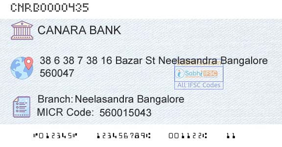 Canara Bank Neelasandra BangaloreBranch 