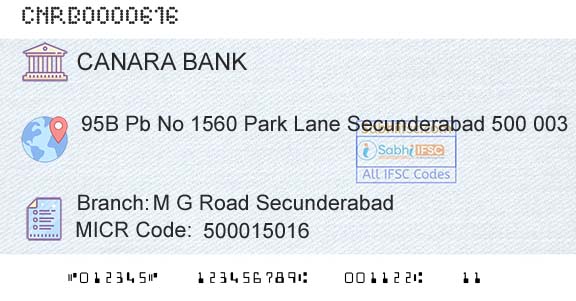 Canara Bank M G Road SecunderabadBranch 