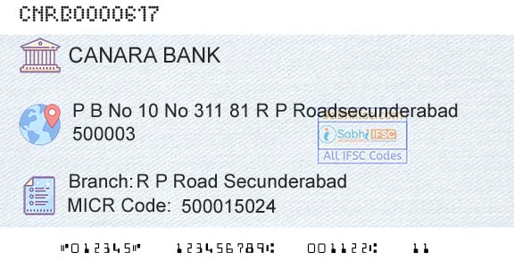 Canara Bank R P Road SecunderabadBranch 