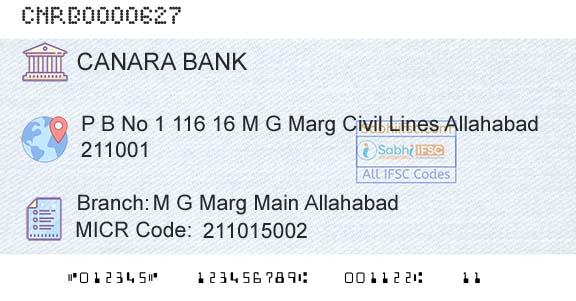 Canara Bank M G Marg Main AllahabadBranch 