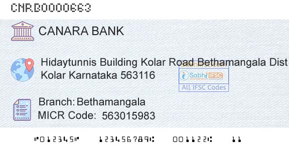 Canara Bank BethamangalaBranch 