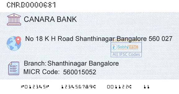 Canara Bank Shanthinagar BangaloreBranch 