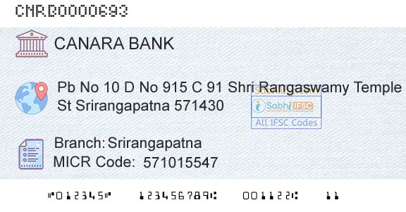 Canara Bank SrirangapatnaBranch 